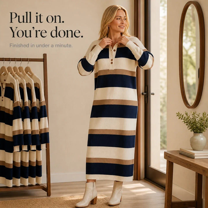 Strickkleid mit Polokragen und Streifen