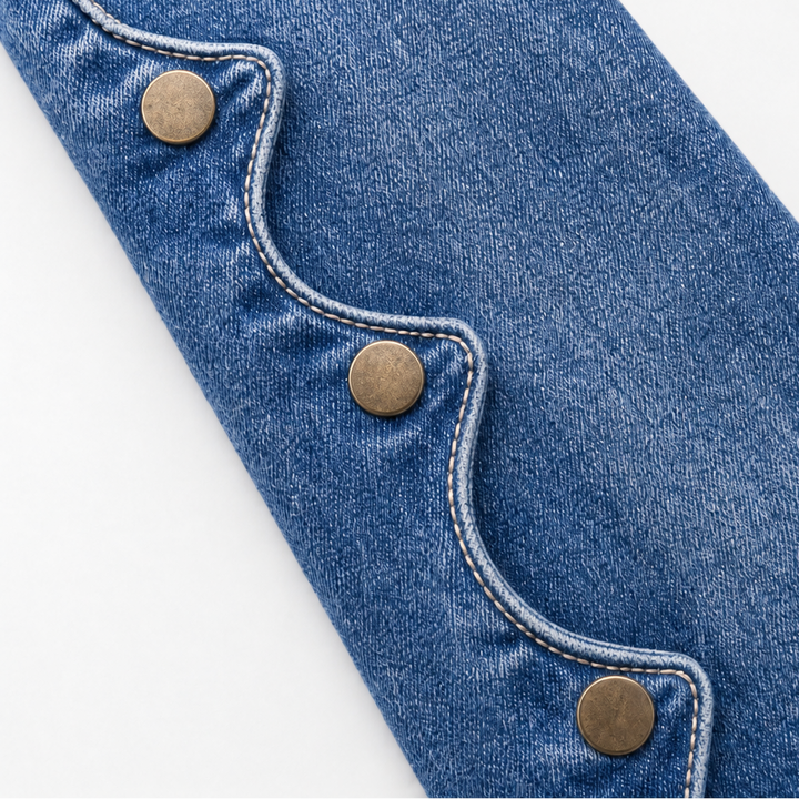 Damen Schlagjeans Mit Hoher Taille Und Seitlichen Knöpfen