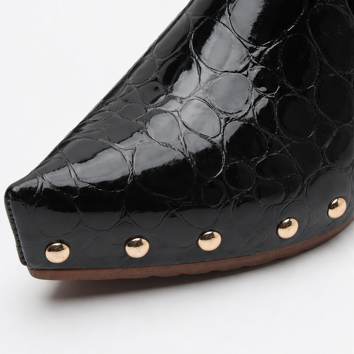 Damen Clogs Mules Krokodilprägung Mit Gold-Nieten