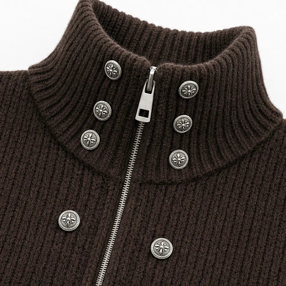 Zweireihige Strickjacke mit Stehkragen