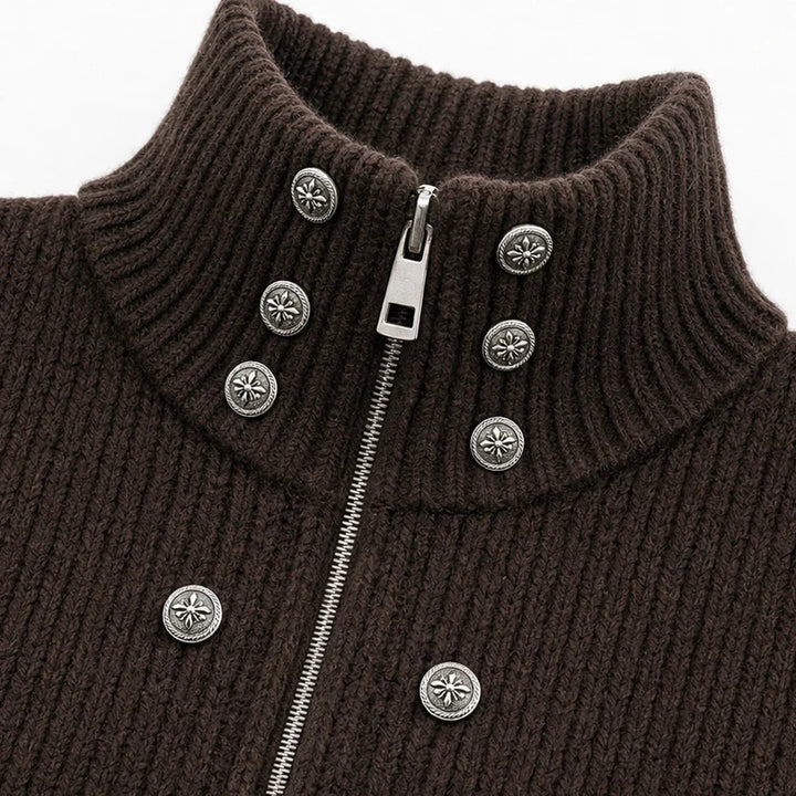 Zweireihige Strickjacke mit Stehkragen