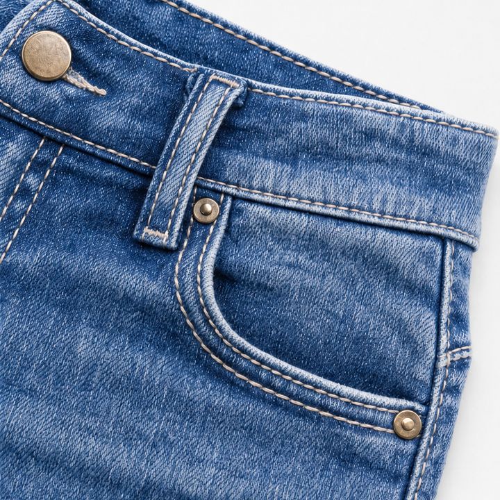 Damen Schlagjeans Mit Hoher Taille Und Seitlichen Knöpfen