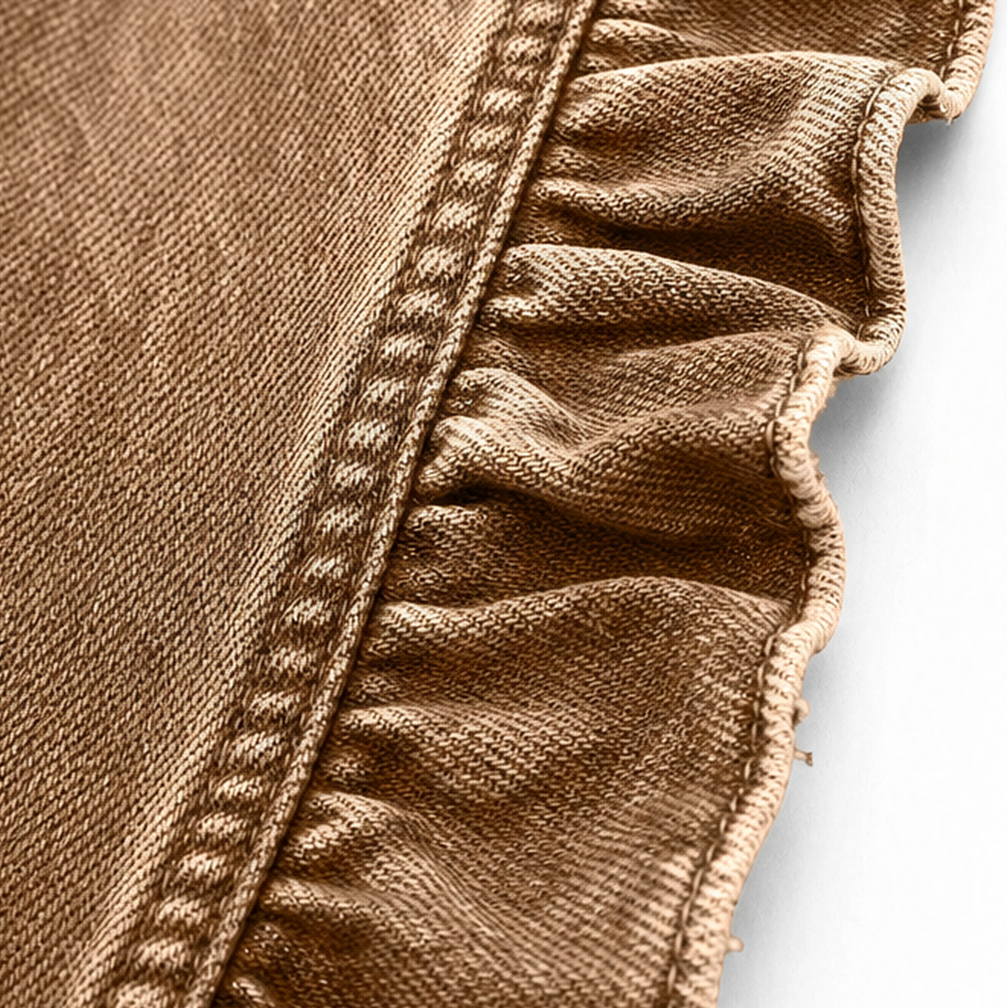 Damen Jeansjacke Mit Rüschen Und Knopfleiste