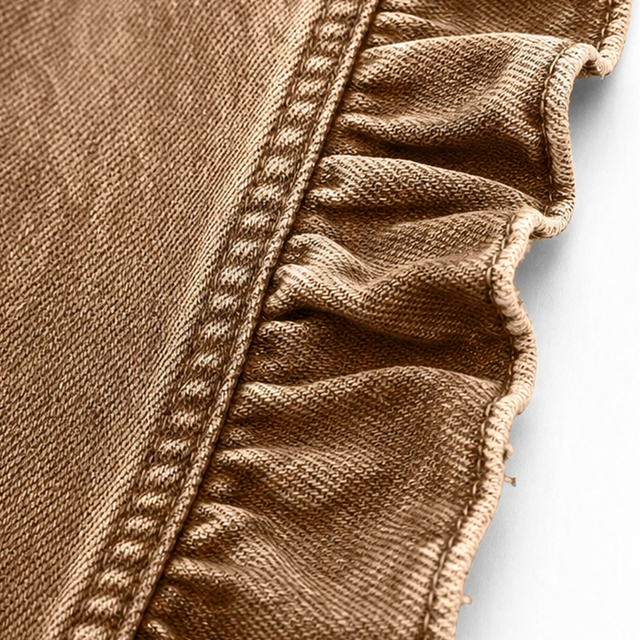 Damen Jeansjacke Mit Rüschen Und Knopfleiste