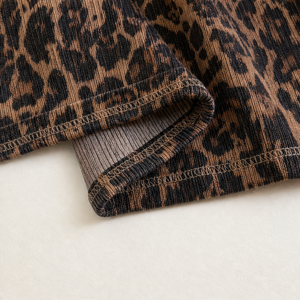 Damen Midikleid Leopardenmuster Mit Rollkragen