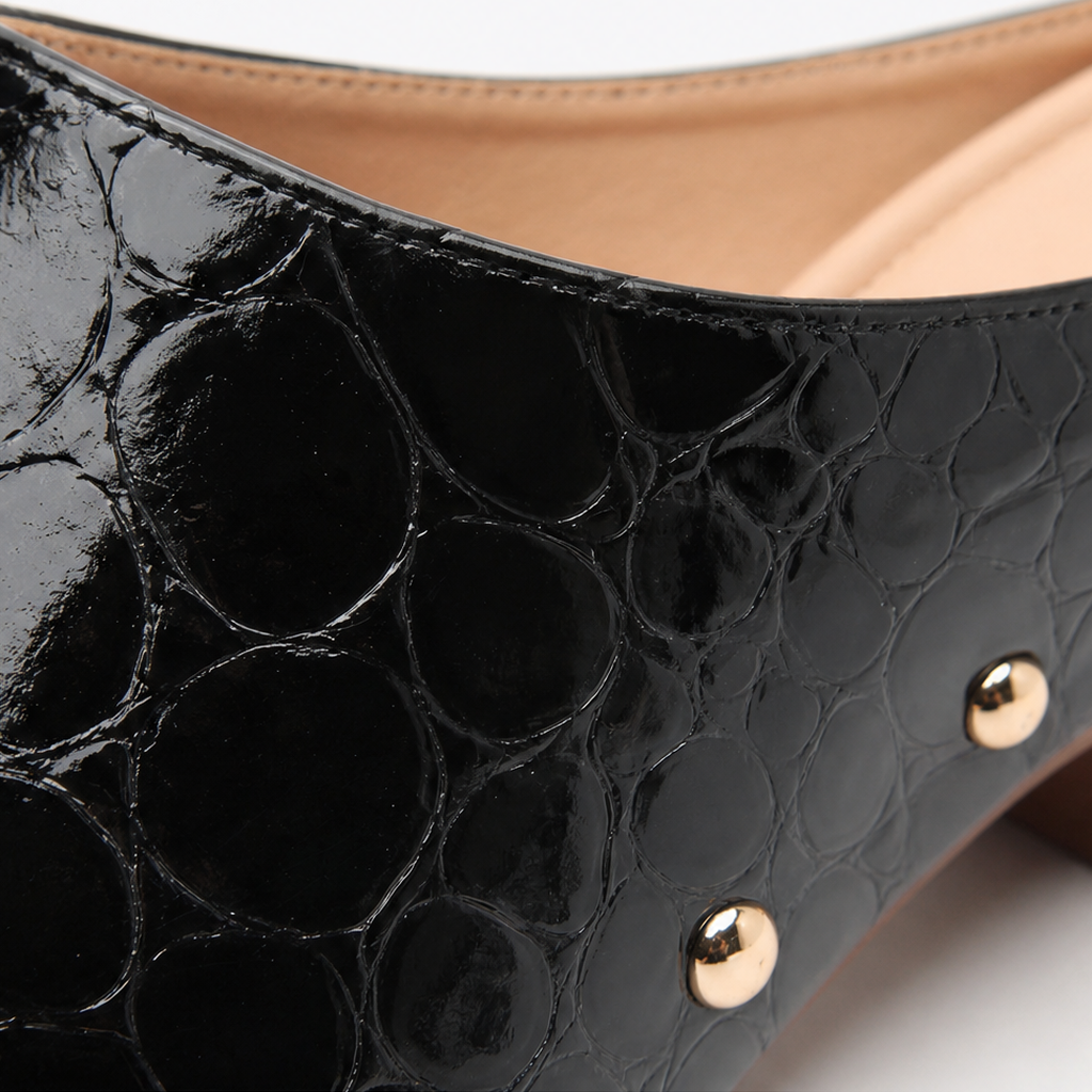 Damen Clogs Mules Krokodilprägung Mit Gold-Nieten