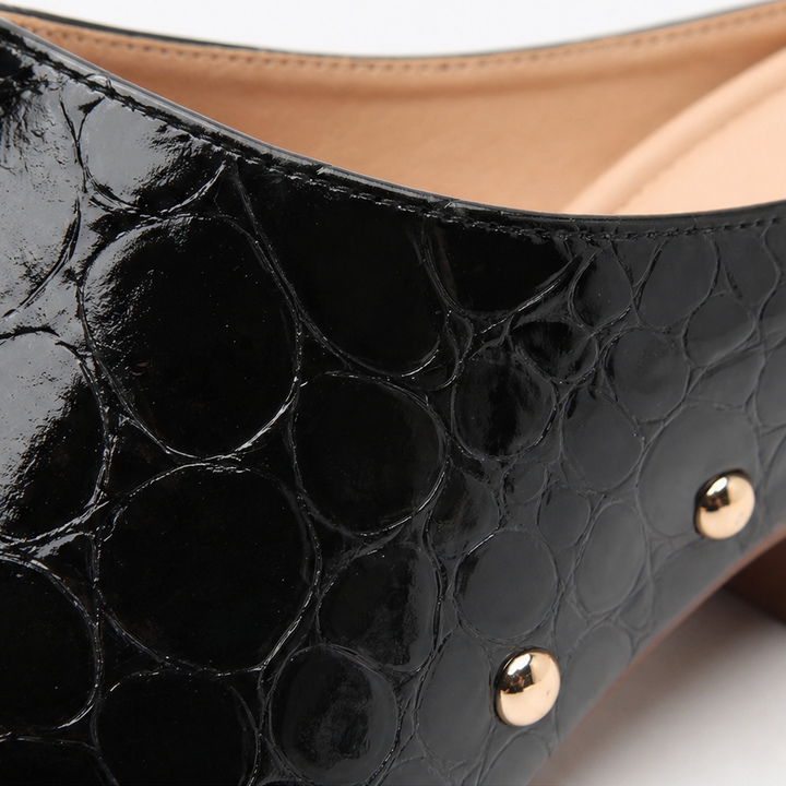 Damen Clogs Mules Krokodilprägung Mit Gold-Nieten