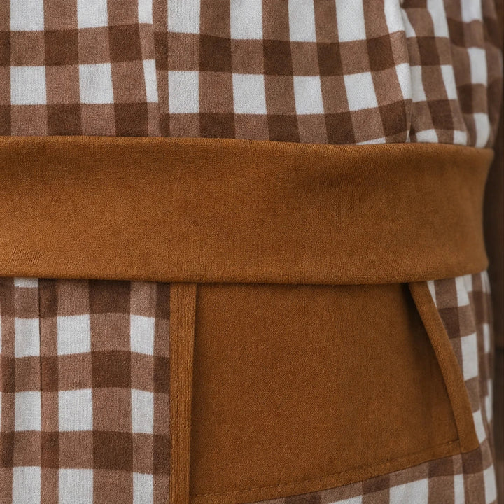 Two-piece set with a long-sleeved top and wide-leg pants in a check pattern