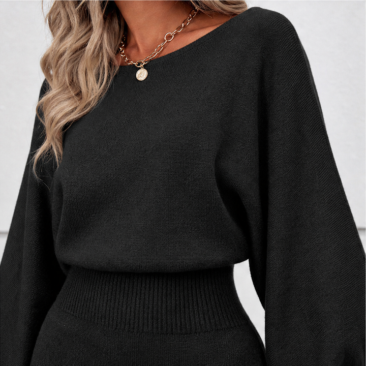 Damen Set Fledermausärmel Wickelstrick Zweiteiliges Kleid