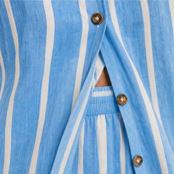 Damen Zweiteiler Gestreiftes Longline-Hemd Und Weite Hose