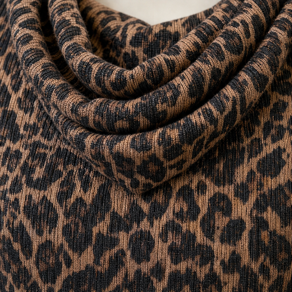 Damen Midikleid Leopardenmuster Mit Rollkragen
