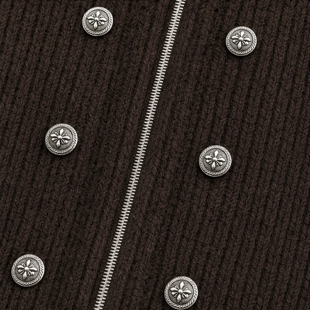 Zweireihige Strickjacke mit Stehkragen