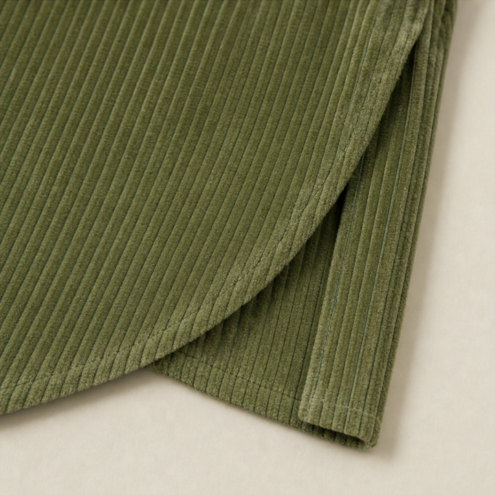 Damen Cord Oberteil Asymmetrische Knopfleiste Mit Stehkragen