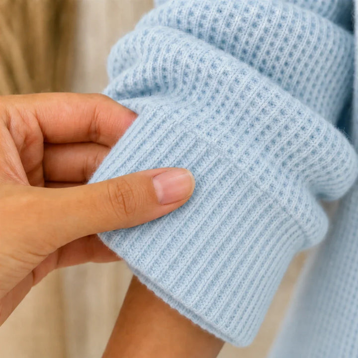 Langarm-Tunika-Pullover in Waffelstrick