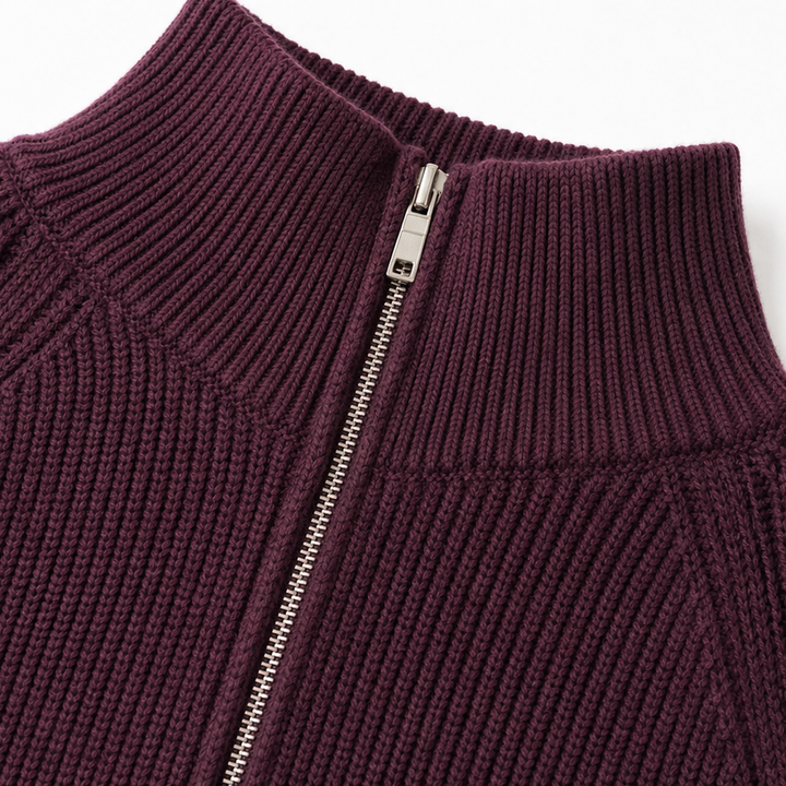 Damen Strickjacke Mit Reißverschluss Und Laternenärmeln