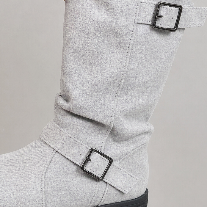 Damen Slouch Stiefel Mit Grober Sohle Und Gerippter Manschette