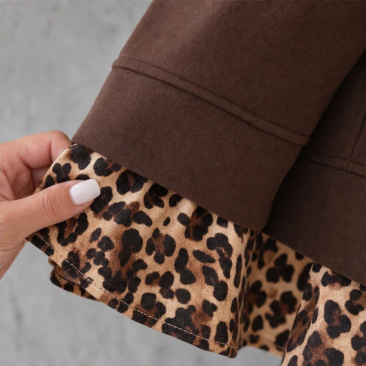 Kleid in Zweiteiler-Optik mit Leopardenmuster und Reverskragen