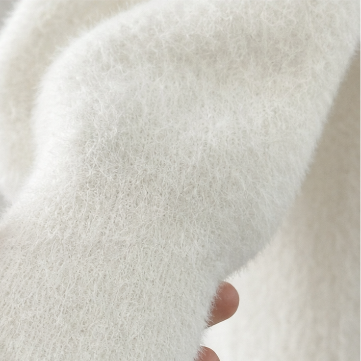 Damen Minikleid Flauschig Strick V-Ausschnitt