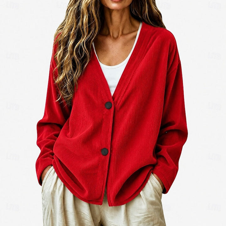 Selene | Entspannt V-Ausschnitt Knopf Cardigan