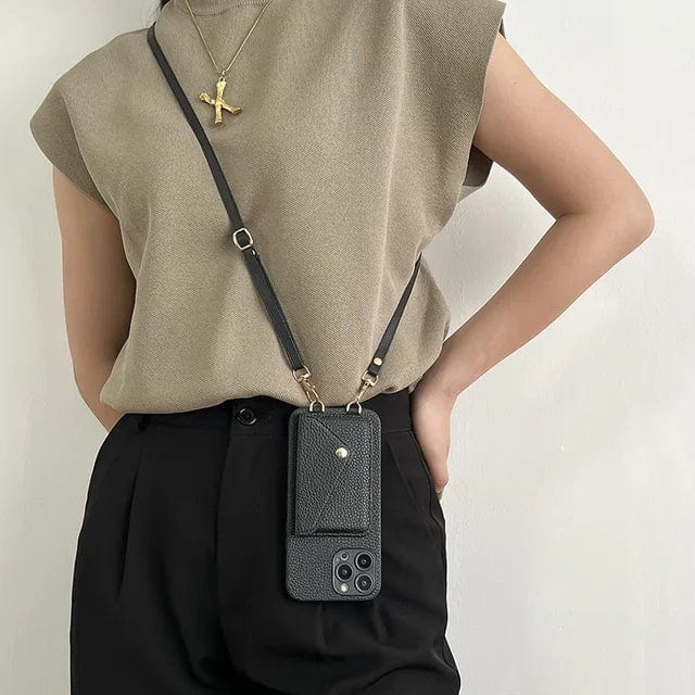 Phone case with chain for women – leather crossbody case with card slot urban chic
