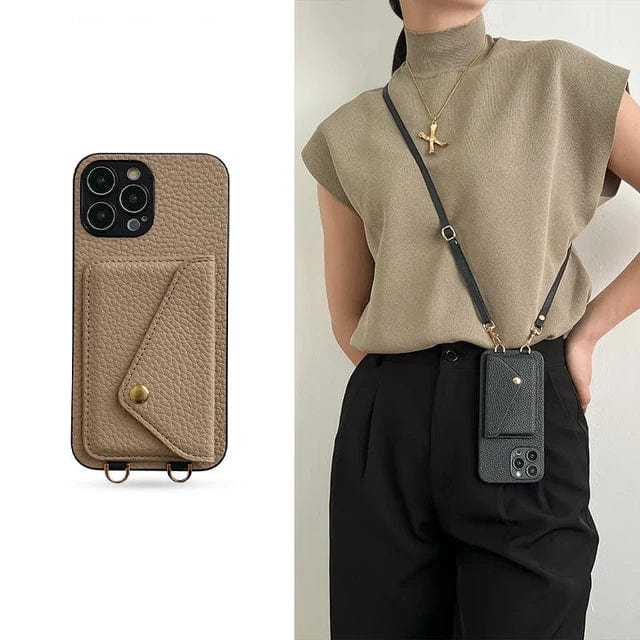 Phone case with chain for women – leather crossbody case with card slot urban chic