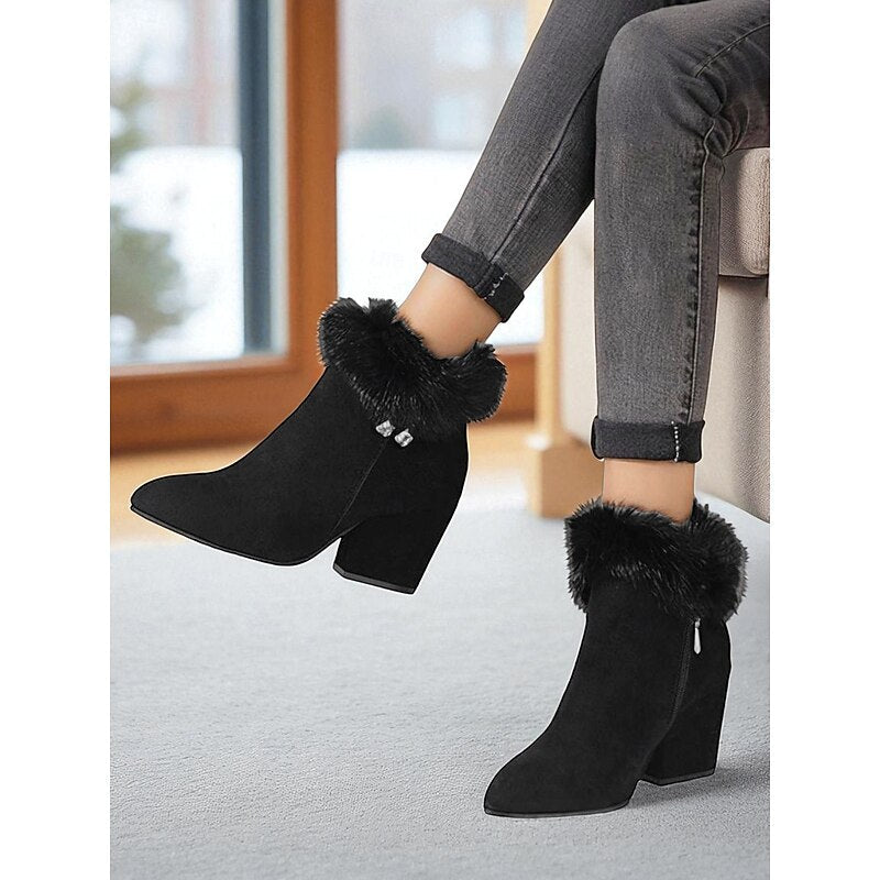 Claire | Fur-Trimmed Block Heel Ankle Stiefel