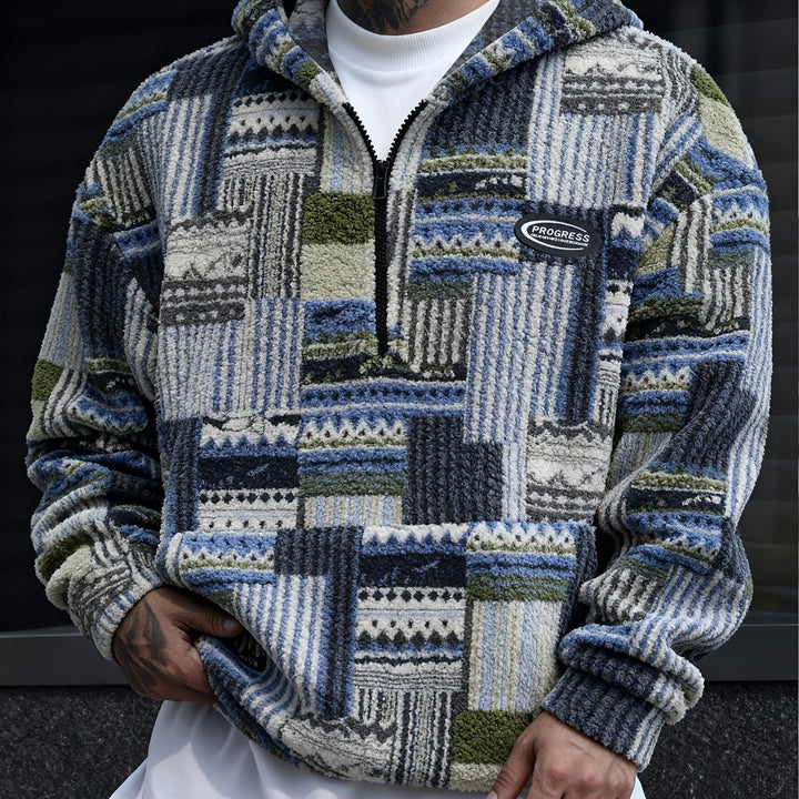 Desmond Herren Pullover mit Halbreißverschluss und Strukturmuster