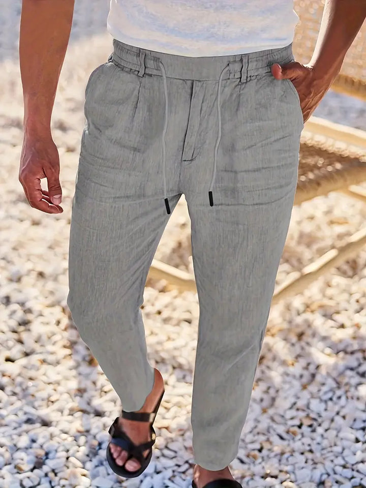 Men's Wide-Cut Linen Pants – Casual Summer Pants with Drawstring