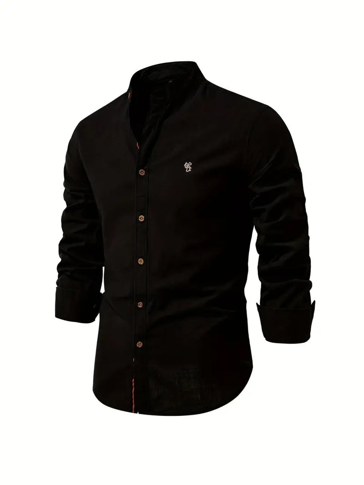 Men's Stand Collar Button-Down Shirt - Stylish Long Sleeve