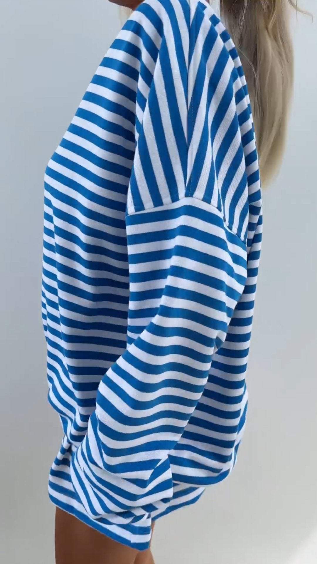 Ensemble deux pièces rayé à manches longues pour femme avec col en V – Tenue décontractée