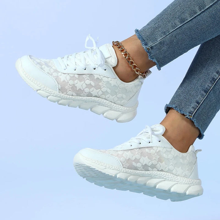 Women's White Mesh Orthopedic Sneakers – Arch Support Comfort Shoes