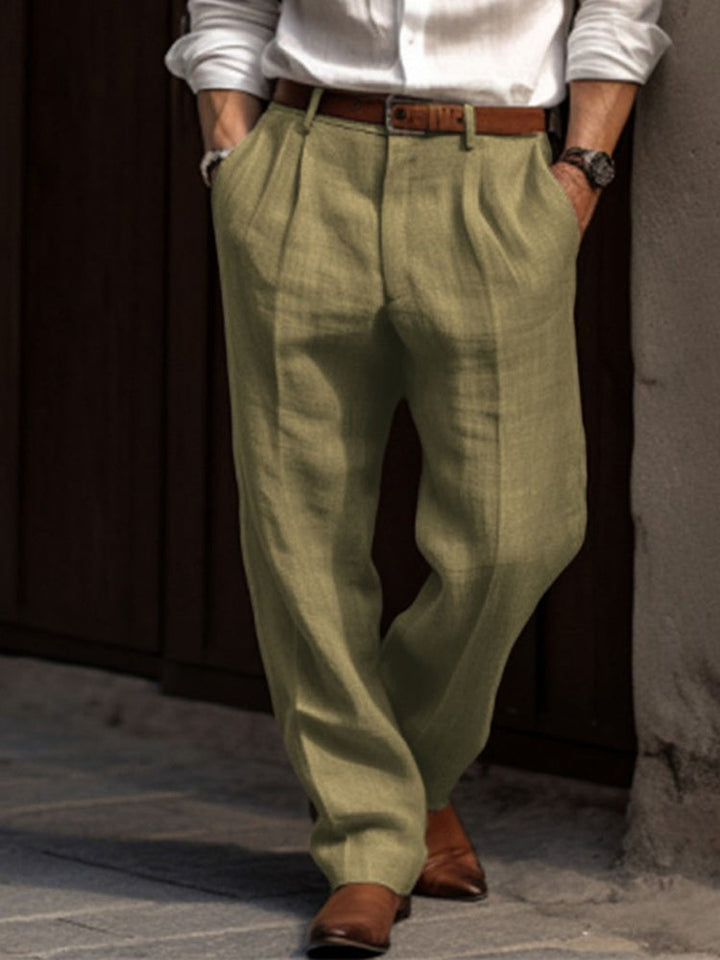 Men's Casual Loose Linen Straight Pants with Belt Loops