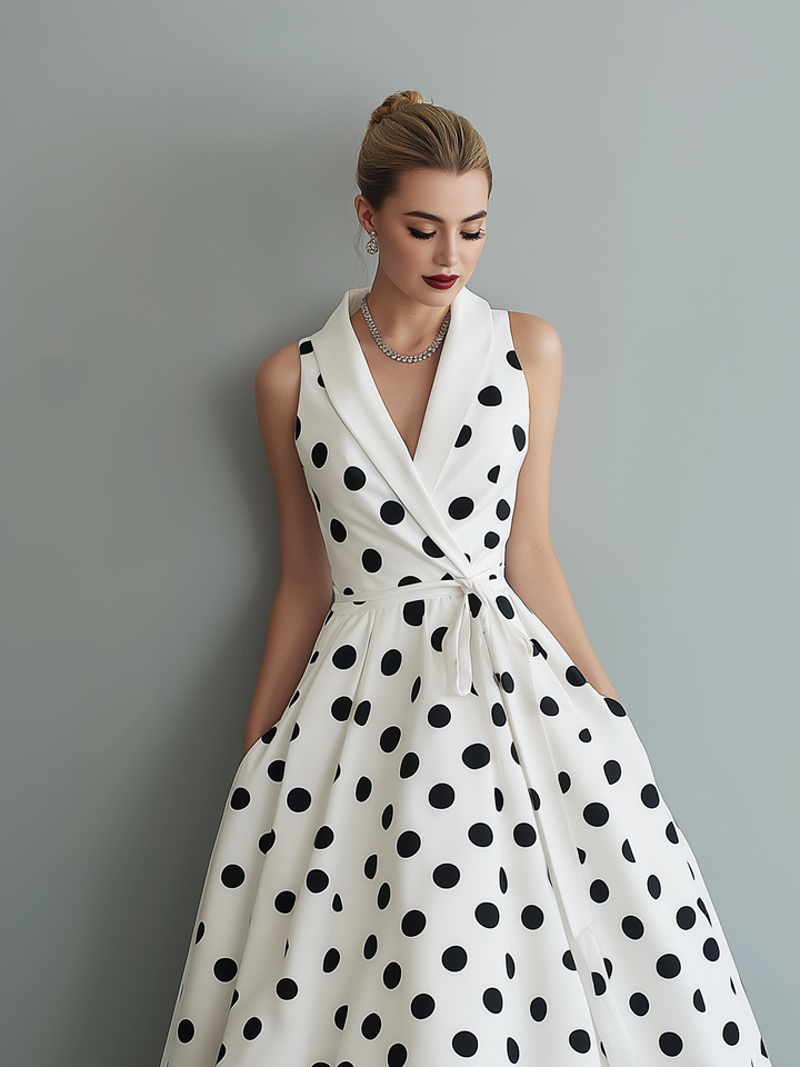 Elegantes Polka-Dot-Midikleid ohne Ärmel