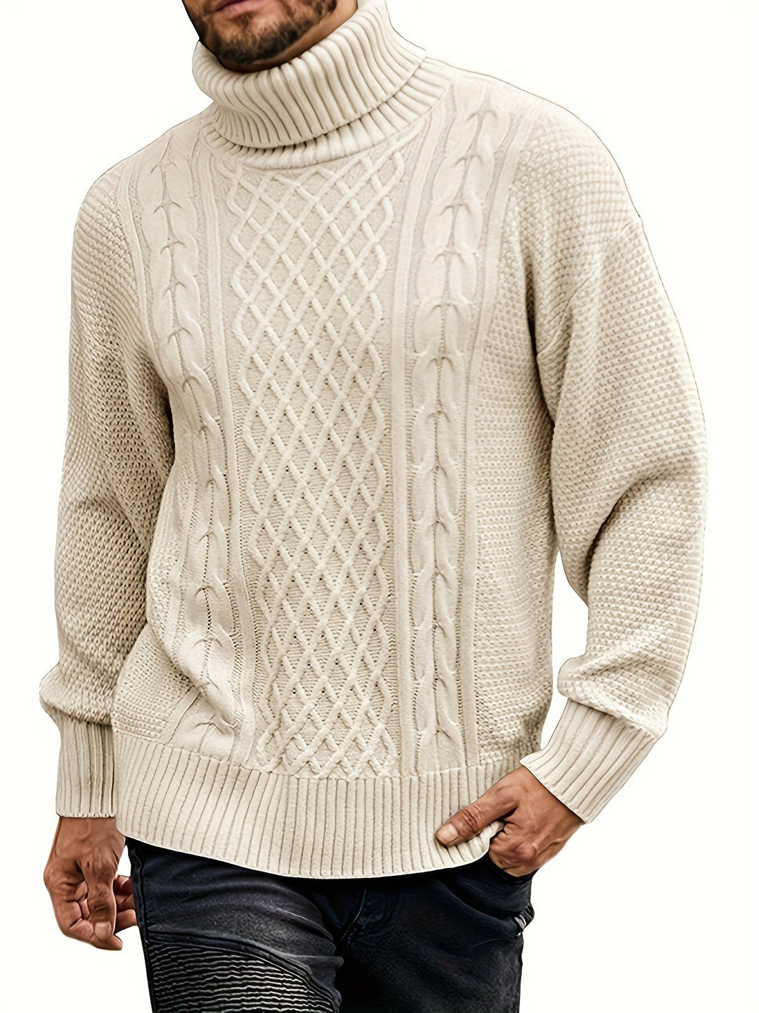 Ambrose | Herren Pullover Zopfmuster mit Rollkragen
