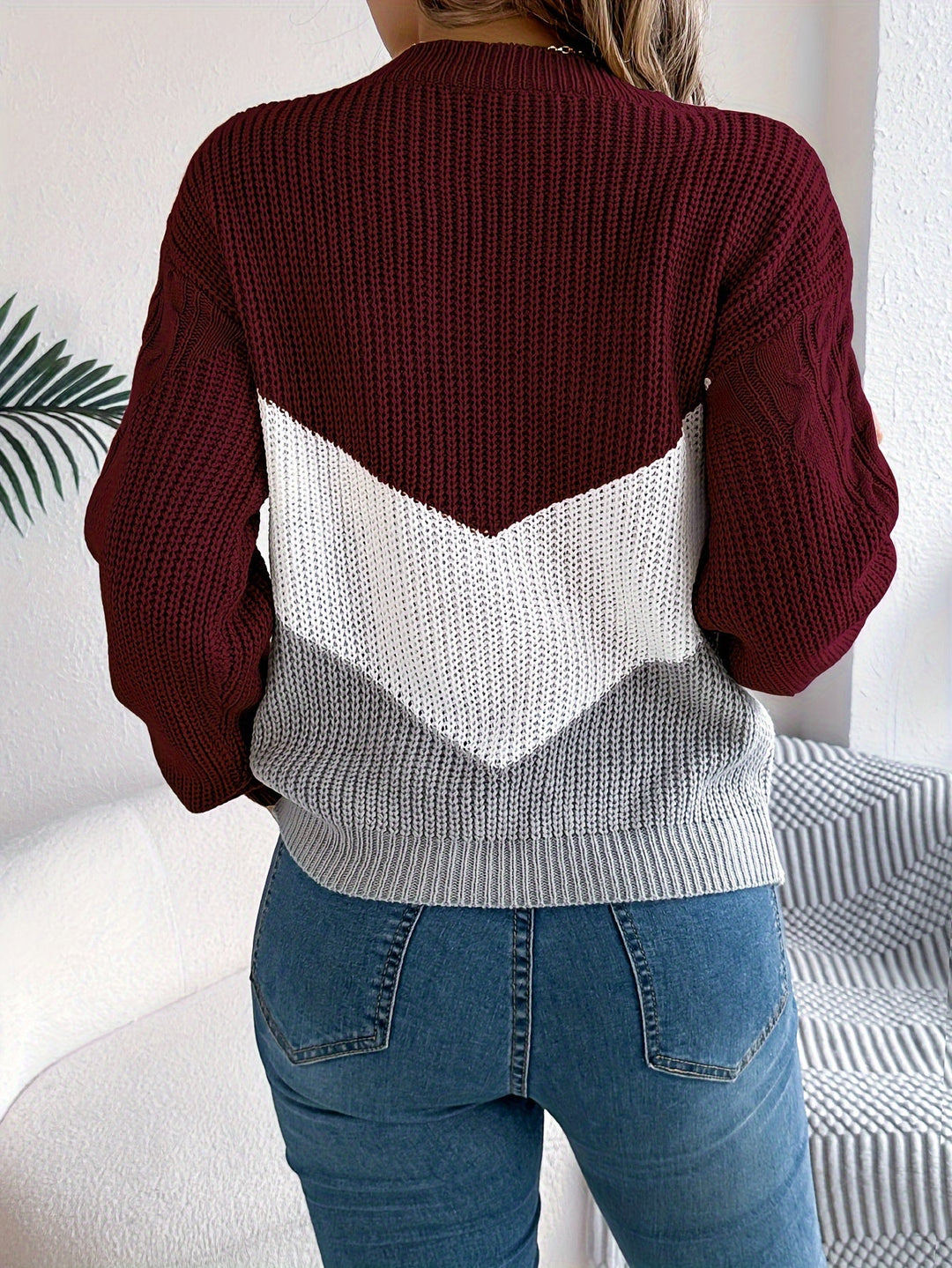 Blythe | Damen Pullover Color-Block mit Rundhalsausschnitt