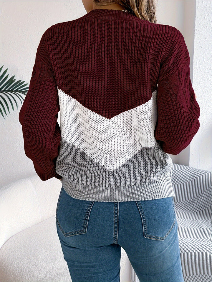 Blythe | Damen Pullover Color-Block mit Rundhalsausschnitt