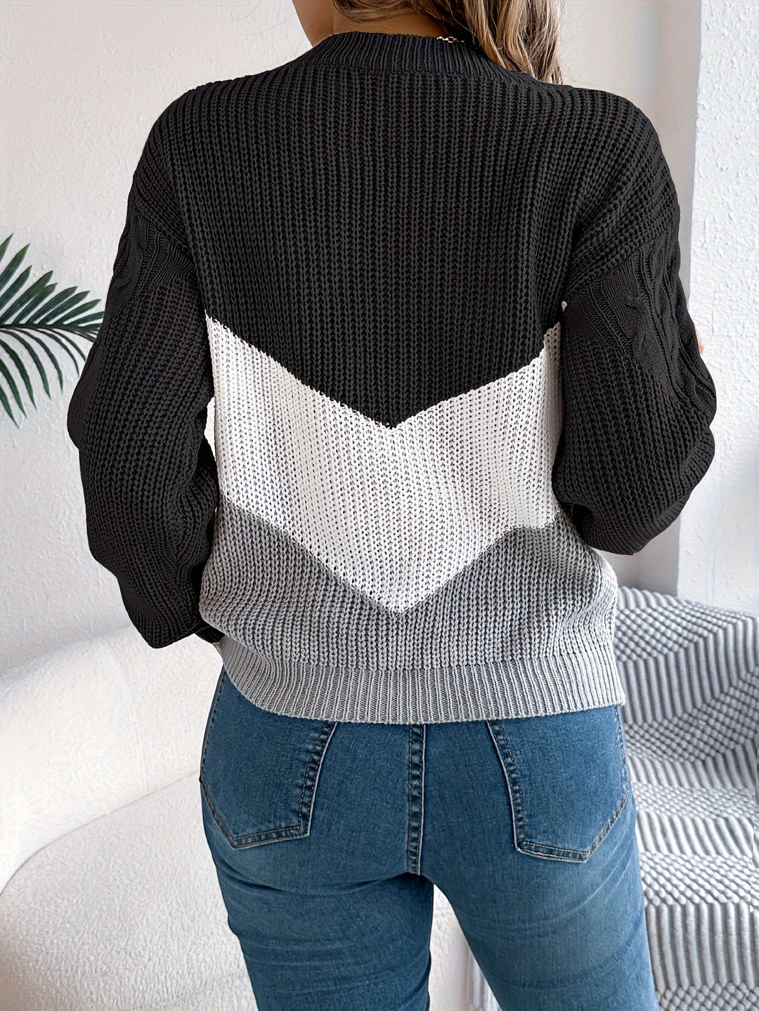 Blythe | Damen Pullover Color-Block mit Rundhalsausschnitt