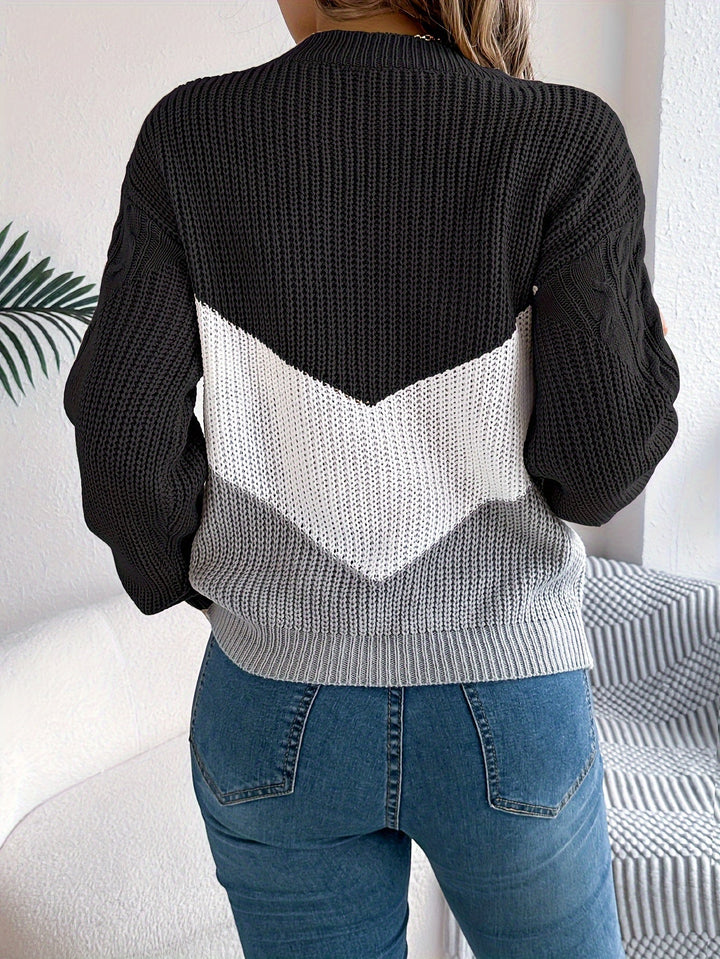 Blythe | Damen Pullover Color-Block mit Rundhalsausschnitt