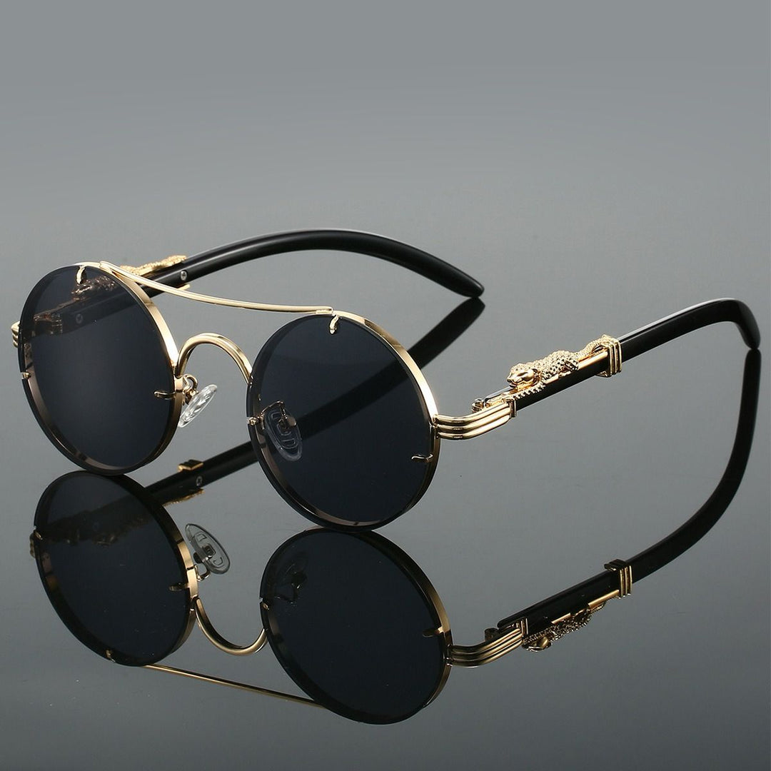 Retro Runde Metallrahmen Sonnenbrille - Schwarz