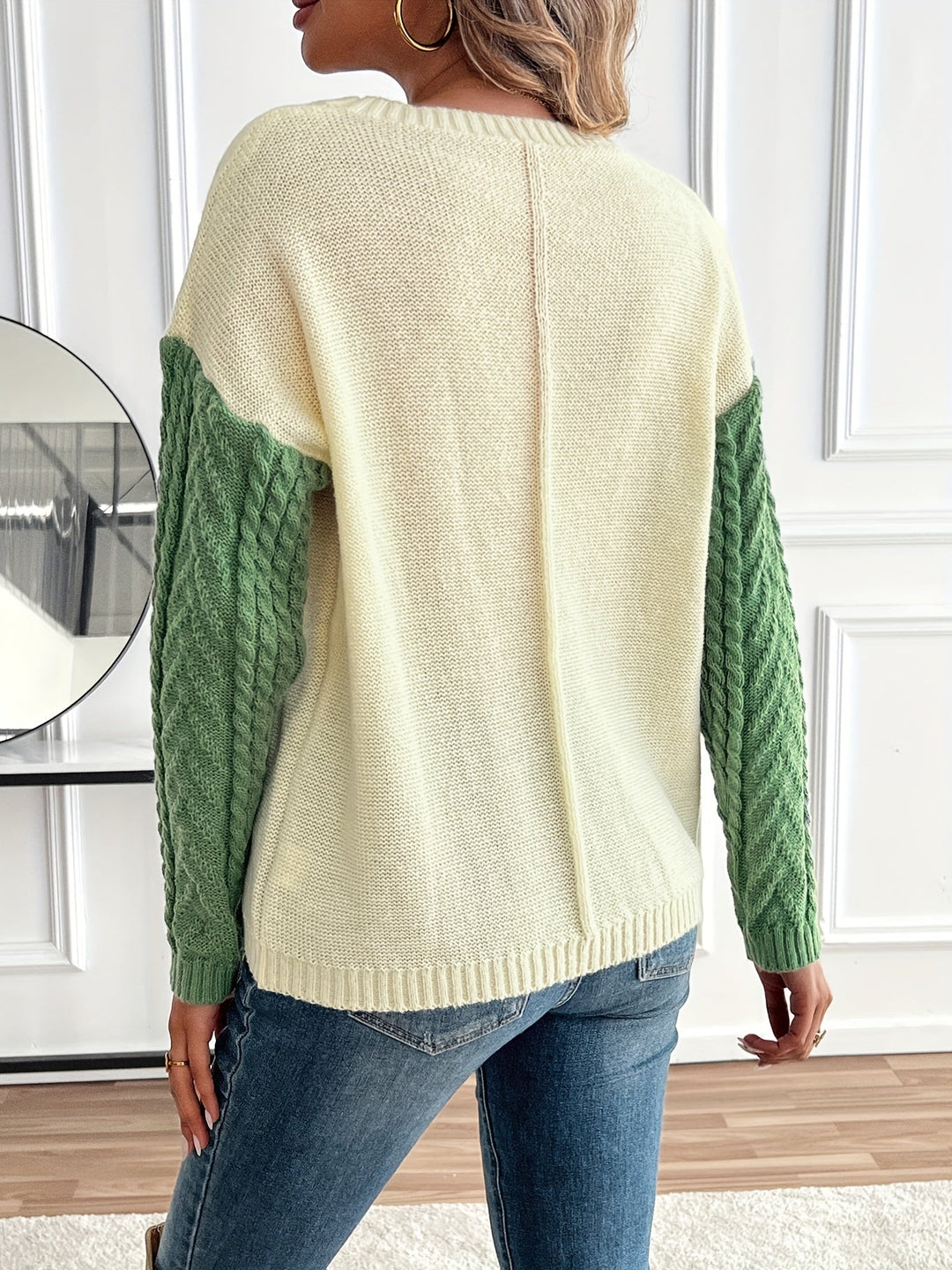 Esme | Damen Pullover Zopfstrick Color-Block