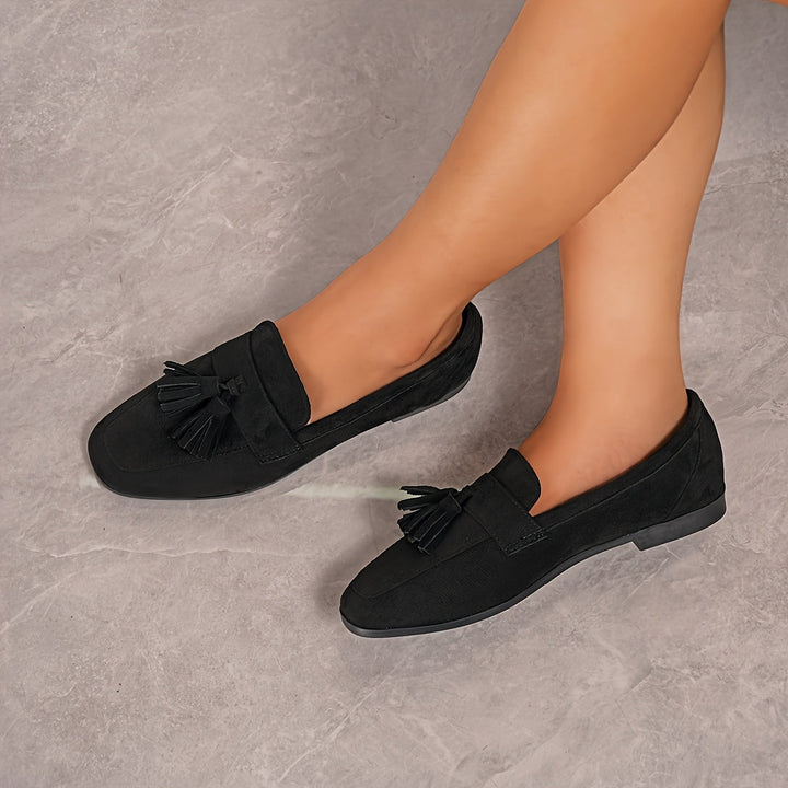 Damskie vintage wsuwane baleriny z frędzlami – miękka podeszwa, buty komfortowe