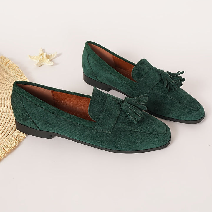 Damskie vintage wsuwane baleriny z frędzlami – miękka podeszwa, buty komfortowe