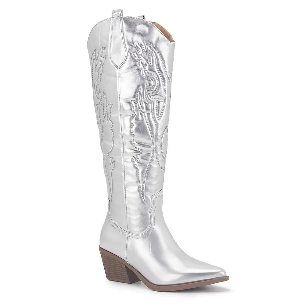 Women's cowboy boots knee-high - vegan leather - western look