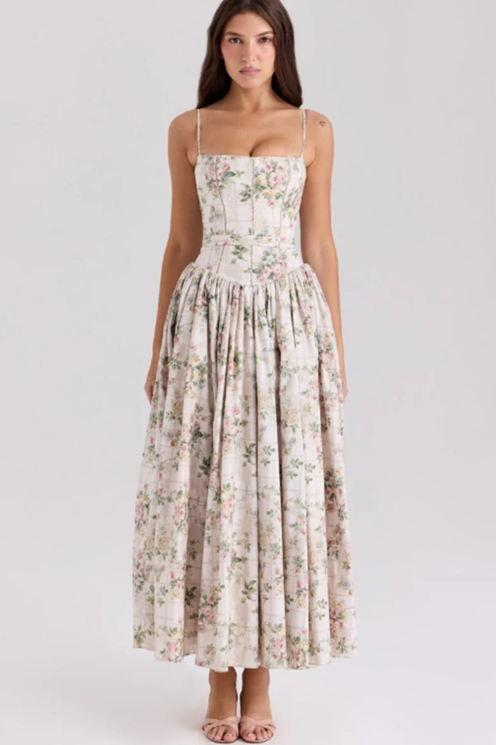 Damen Elegantes Gestuftes A-Linien Ärmelloses Blumenkleid – Sommerkleid