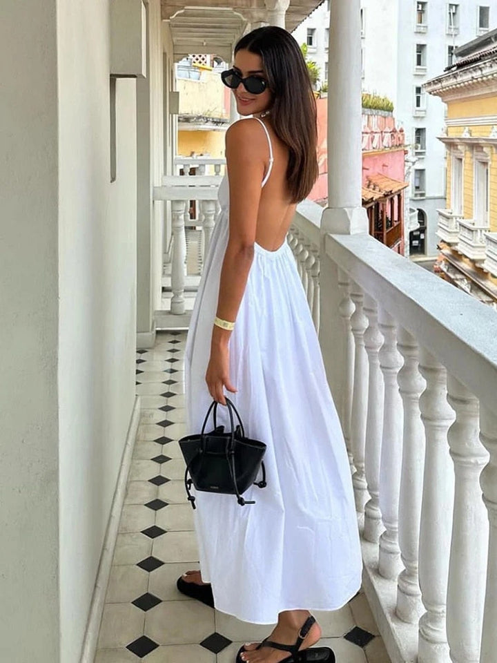 Women's maxi dress viscose with spaghetti straps and flowing cut