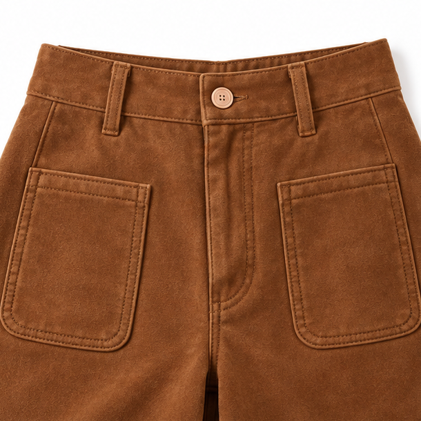 Damen Weite Hose Wildleder Look Mit Fransen