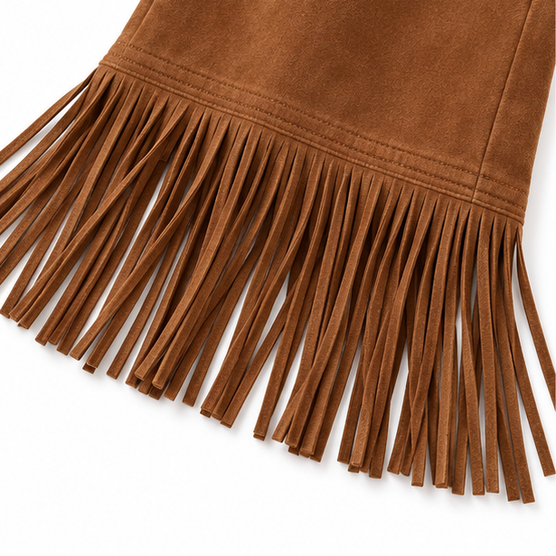 Damen Weite Hose Wildleder Look Mit Fransen