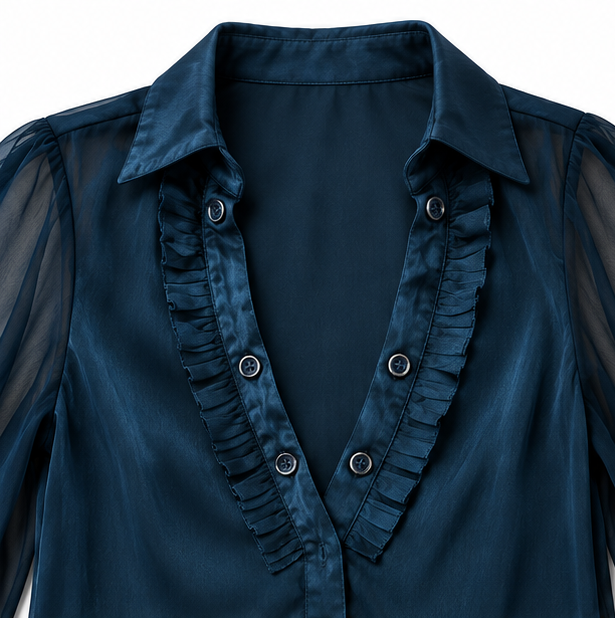 Veloura | Damen Samt-Bluse mit Patchwork und Rüschenärmeln