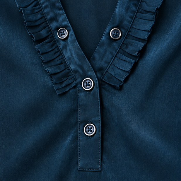 Veloura | Damen Samt-Bluse mit Patchwork und Rüschenärmeln
