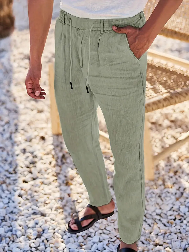 Men's Wide-Cut Linen Pants – Casual Summer Pants with Drawstring